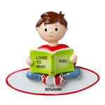 Personalized Christmas Ornament Child- BOY Reading A Book