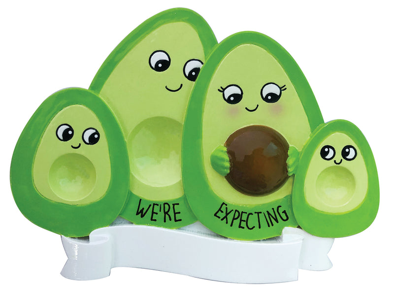 Personalized Christmas Ornament BABY'S FIRST- AVOCADO FAMILY EXPECTING W/2 CHILD