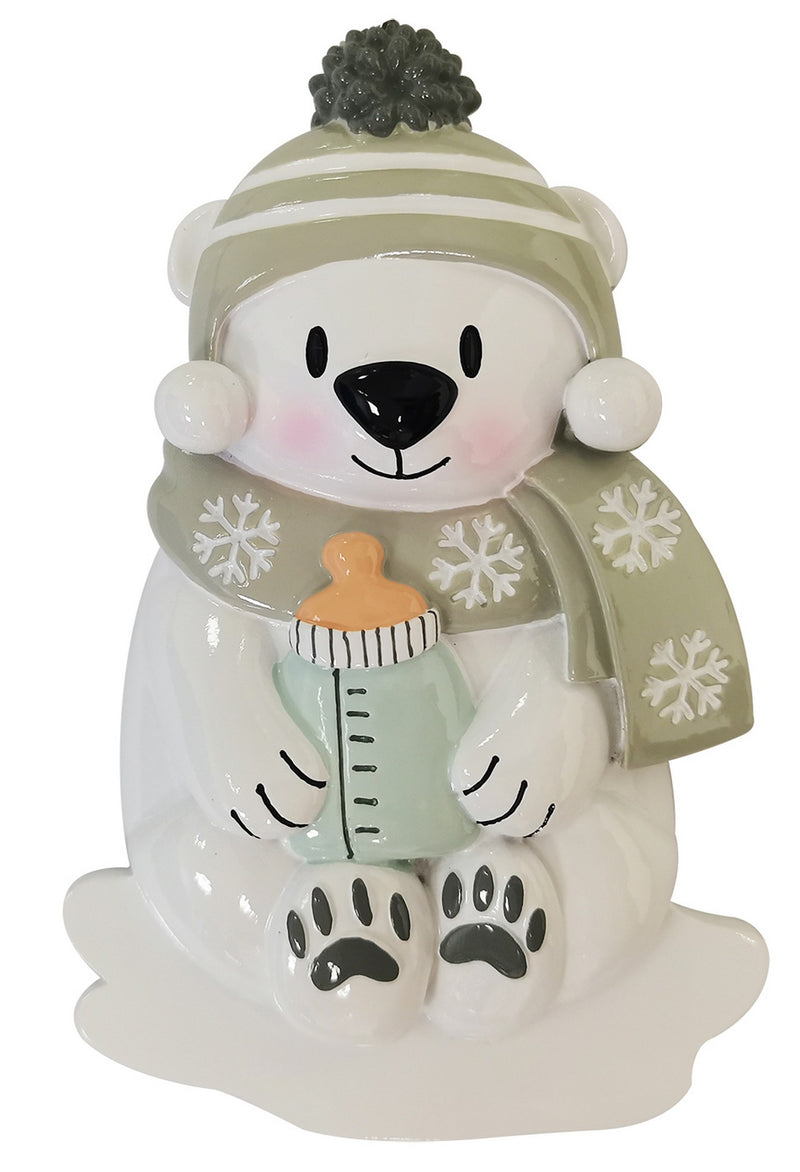 Personalized Christmas Ornament - Baby Polar Bear/Red & Green OR Gender Neutral/Baby Bottle