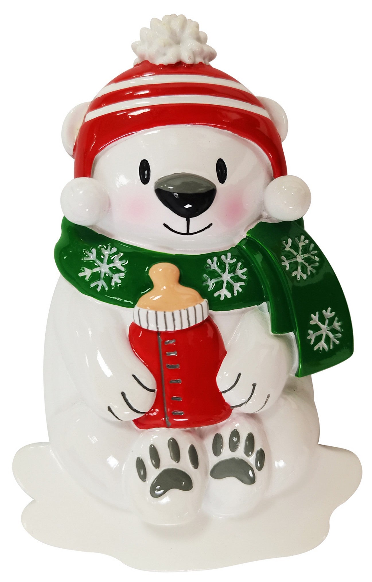 Personalized Christmas Ornament - Baby Polar Bear/Red & Green OR Gender Neutral/Baby Bottle