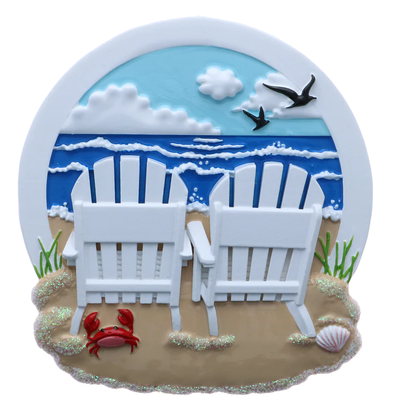 Personalized Christmas Ornament - Beach Chairs/Ocean Vacation/Couples/Family of 2/Family of 3/Family of 4/Family of 5