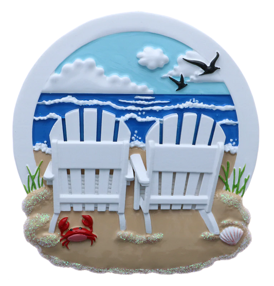 Personalized Christmas Ornament - Beach Chairs/Ocean Vacation/Couples/Family of 2/Family of 3/Family of 4/Family of 5