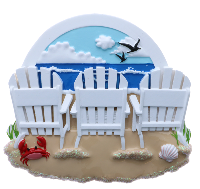 Personalized Christmas Ornament - Beach Chairs/Ocean Vacation/Couples/Family of 2/Family of 3/Family of 4/Family of 5