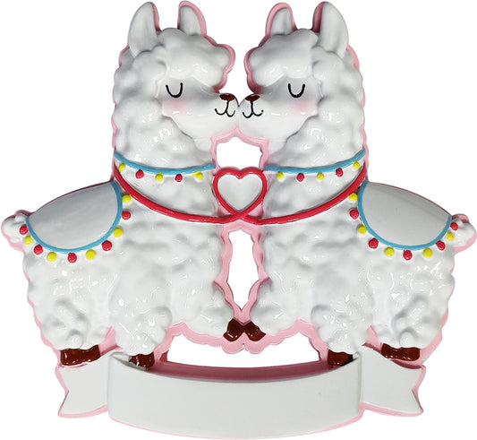 Personalized Christmas Ornament - Llamas/Llama Couple/Llama Love/Heart