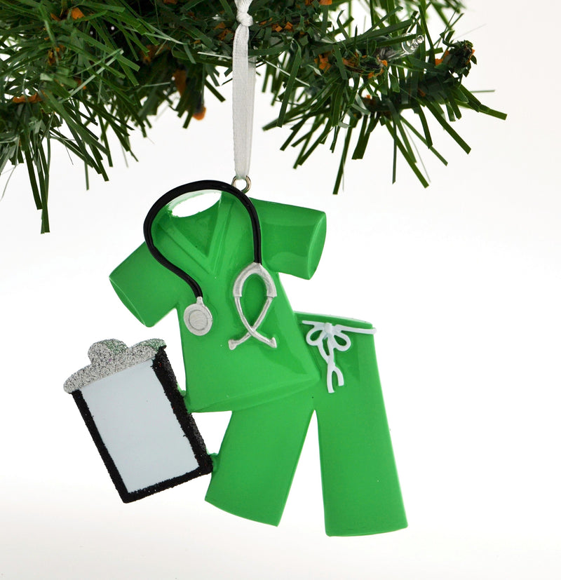 Personalized Christmas Ornament Scrubs Doctor Nurse Green/Personalized by Santa/Personalized Christmas Ornament Doctor/Personalized Christmas Ornament Nurse