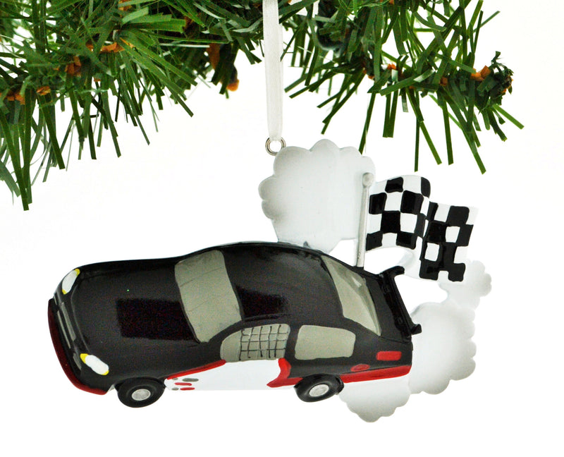PERSONALILZED Christmas Ornament Race CAR Checkered Flag Black CAR/NASCAR Christmas Ornaments/Personalized Race CAR Christmas Ornaments/Personalized by Santa