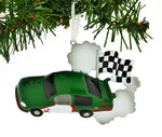 PERSONALILZED CHRISTMAS ORNAMENT RACE CAR CHECKERED FLAG GREEN CAR, NASCAR GREEN CHRISTMAS ORNAMENT, RACE CAR CHRISTMAS ORNAMENT, PERSONALIZED RACE CAR CHRISTMAS ORNAMENT, KIDS RACE CAR ORNAMENT…