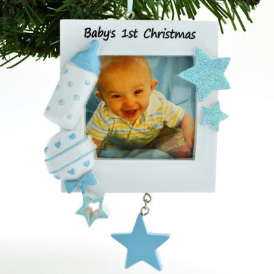 Personalized Christmas Ornament Blue Baby's 1ST Christmas Picture Frame, Baby's First Christmas Picture Frame Ornament, Baby BOY Picture Frame Ornament, Personalized by Santa